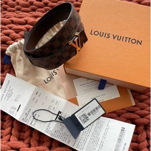 LOUIS VUITTON Mini Damier Ebene 25mm LV Initiales Belt size 80 or 32